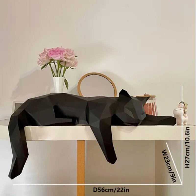 Office Furniture Brands - 黒白の猫の置物 - 幾何学的なモダンな部屋の装飾、家のオフィスのテーブル、棚、机の装飾としての置物彫刻、横たわる猫