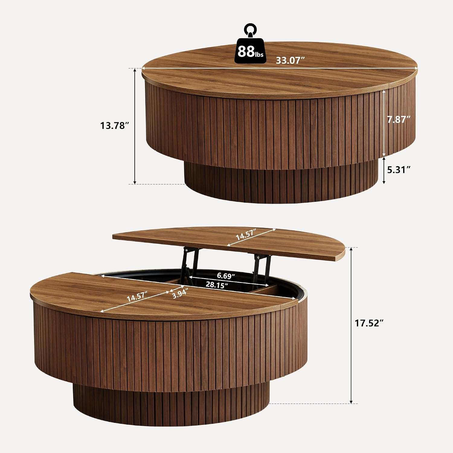 33インチの丸型コーヒーテーブル、リフトトップとフリップトッ - Office Furniture Brands のレビューと価格