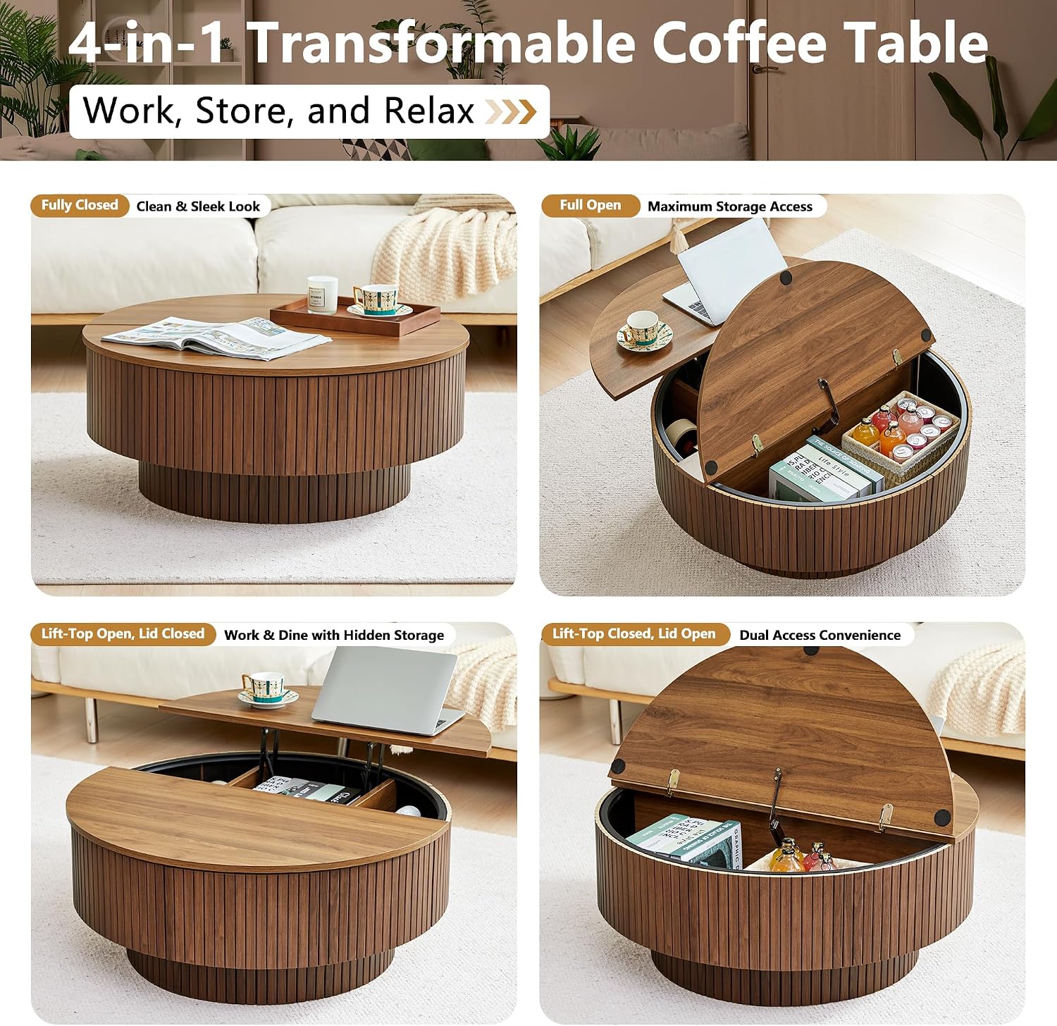 33インチの丸型コーヒーテーブル、リフトトップとフリップトッ - Office Furniture Brands のレビューと価格